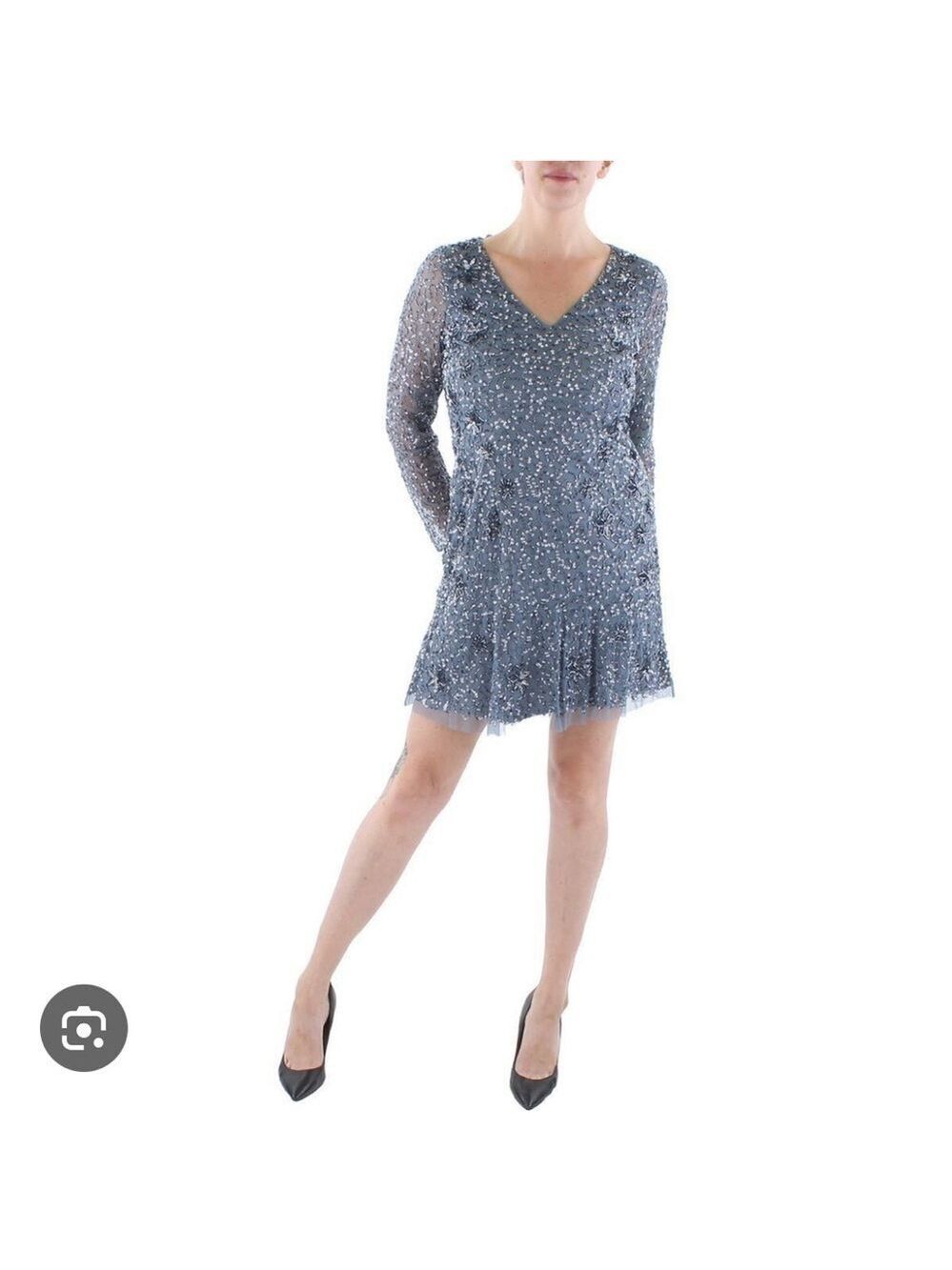 Nwt Adrianna Papell Women's V-Neck Mini Beaded Cocktail Party Dress i